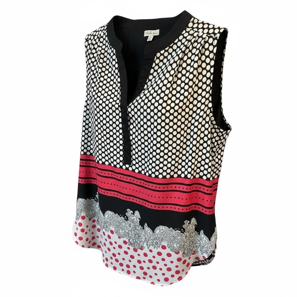 Antonia Femme Polka Dot Sleeveless Blouse‎ Multicolor Print Top Medium - Picture 10 of 10